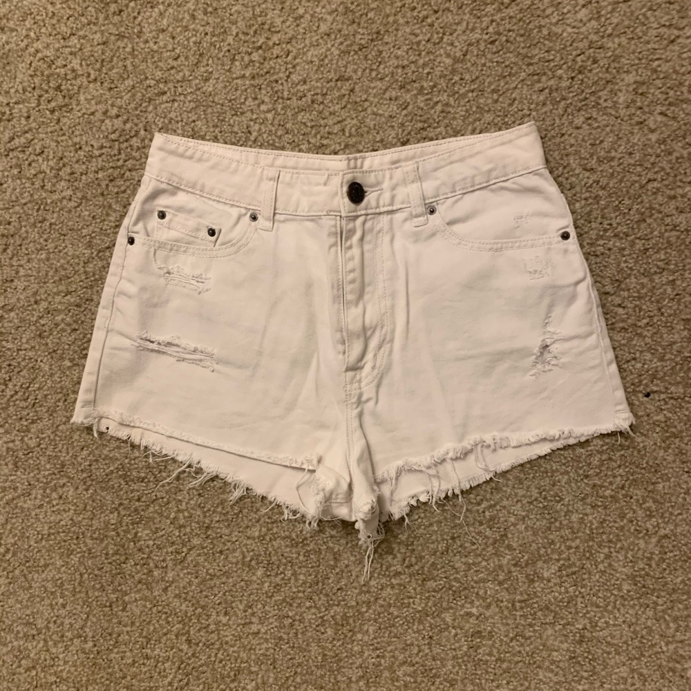 BDG High Rise White Denim Shorts